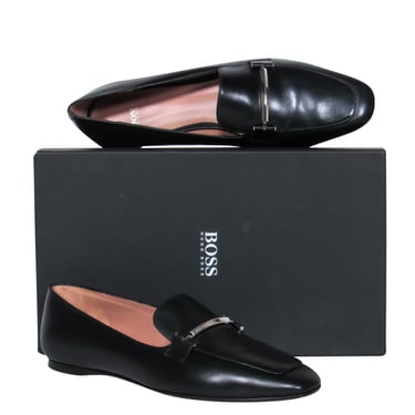 BOSS Hugo Boss - Black Leather Loafer w/ Silver-Toned Bar Sz 11