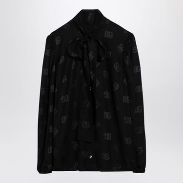 Dolce&Gabbana Black Jacquard Silk Satin Shirt With Logo Women