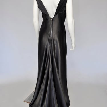 1930s liquid satin bias cut dress with train S/M 