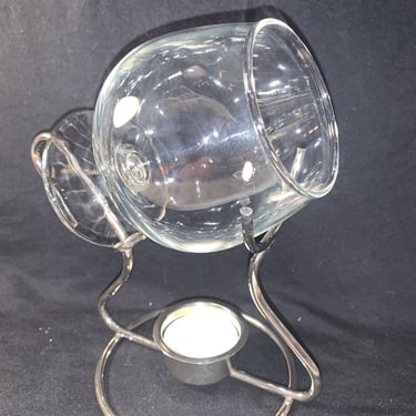 Vintage English Silver Plated Tea Candle BRANDY WARMER with Glass 
