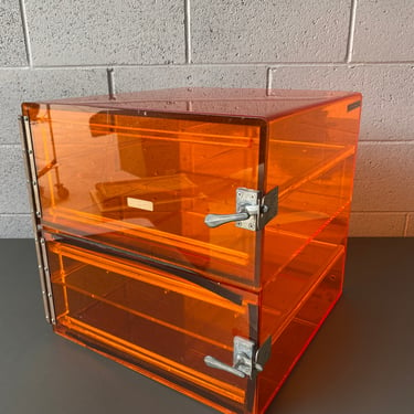Vintage Orange Acrylic Lucite Storage Cabinet by Micro Air