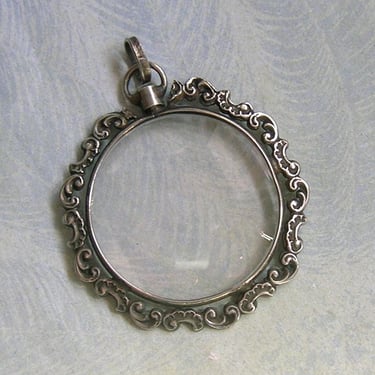 Antique Victorian Silver Glass Locket, Old Glass Locket, Old Locket with Glass (#4491) 