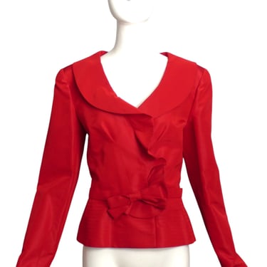 OSCAR DE LA RENTA- 2014 Red Taffeta Blazer, Size 6