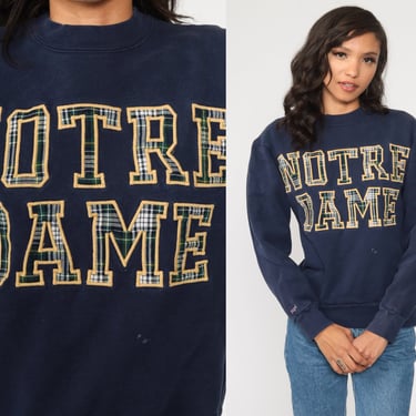 Notre Dame Sweatshirt Starter 90s FIGHTING IRISH Football University Sweatshirt College Graphic Sweater Vintage Navy Blue Extra Small xs 