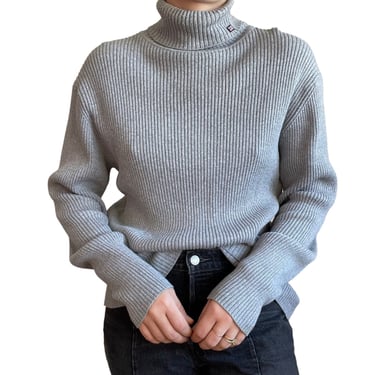 Vintage 90s Ralph Lauren Womens Gray Ribbed Cotton Minimal Turtleneck Sweater 