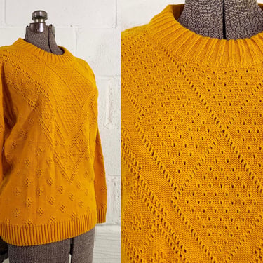 Vintage Mustard Yellow Sweater Long Sleeve Knit Mod Gold Jumper 1970s 70s Helen Sue Large 