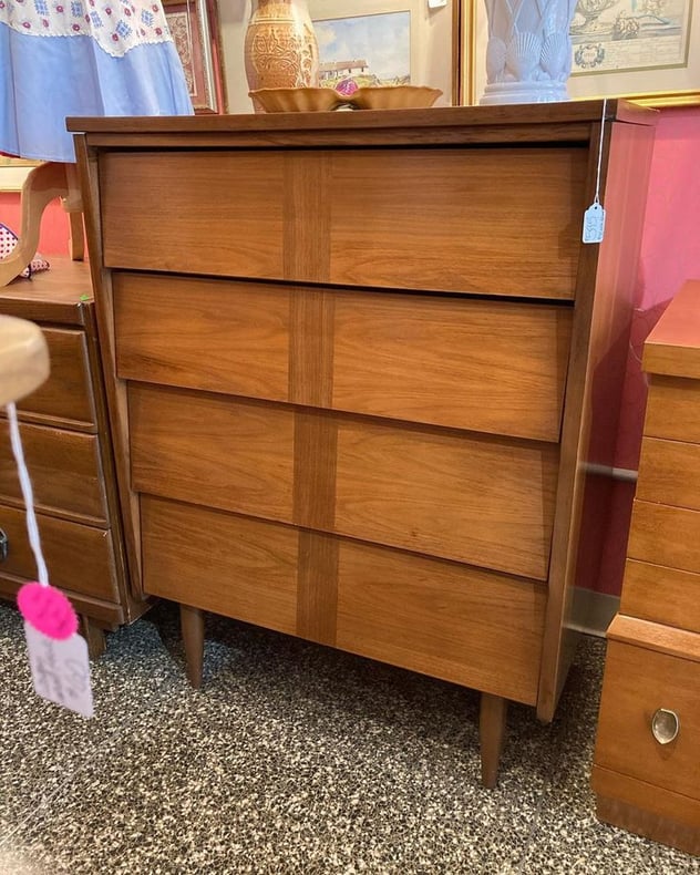 Midcentury laminate top chest. 32” x18” x 42”