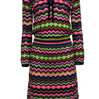 Missoni - Black Knit Midi Dress w/ Multi-Color Wave Pattern Sz 10