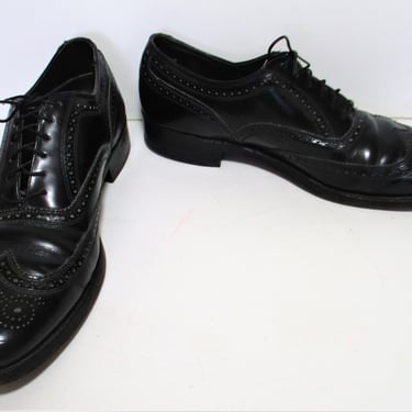 Vintage 1970s/80s Royal Imperial by Florshiem Oxfords, Black Leather Brogue Laced Tie Shoes, Size 10C Men 