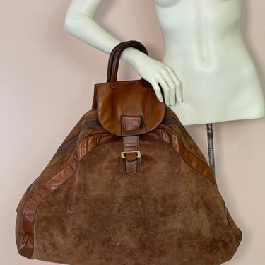Vtg 70s Italian Lines Gies Se Giant Brown Suede Handbag 
