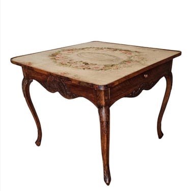 Antique Louis XV Style Carved Walnut Tapestry Top Card Games Table / Center Table Late 18th / Early 19th C. 