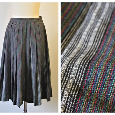 Vintage 1950s 50s Madison black rainbow fine woven wool pleated striped skirt // US 4 6 waist 27-28 inches 