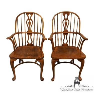 Set of 2 DREXEL Solid Oak Rustic Americana Bowback Windsor Dining Arm Chairs 186-610 