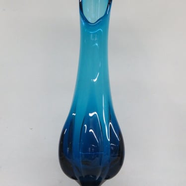 Viking Glass Mid Century Tall Blue Swung Vase Six Petal 2627B