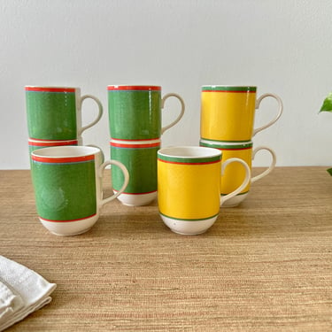 Vintage Villeroy & Boch Tipo Viva Green and Yellow Mugs (Sold in Sets) 