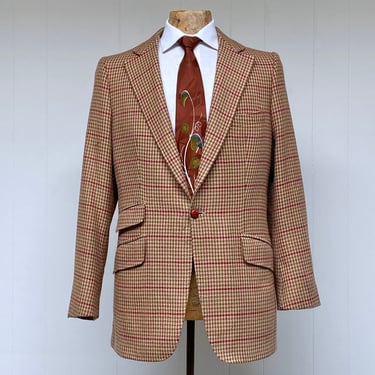 Vintage 1980s Bespoke Wool Sport Coat, 1982 Custom Houndstooth Jacket by Jack Taylor Beverly Hills, Size 42 R Luxe Menswear, VFG 