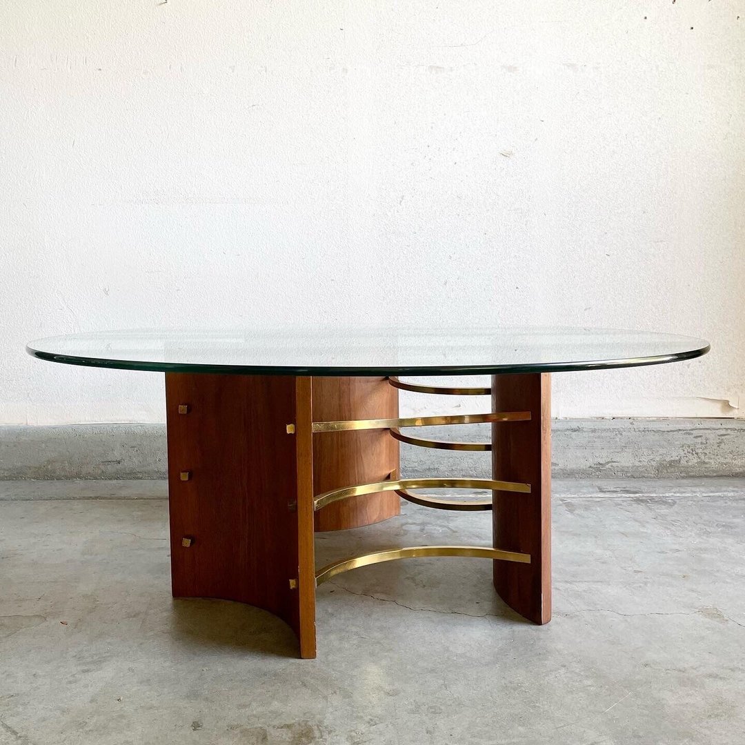 Mid Century Modern Bentwood Bronze & Glass Top Vintage Coffee Table