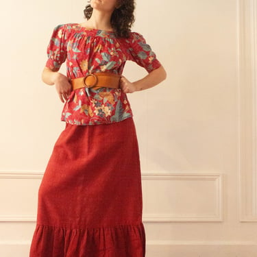 1970s Textured Cotton Maxi Length Peasant Skirt 