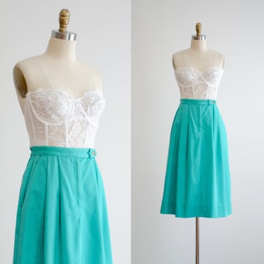 green cotton skirt 80s 90s vintage mint green cottagecore knee length skirt 