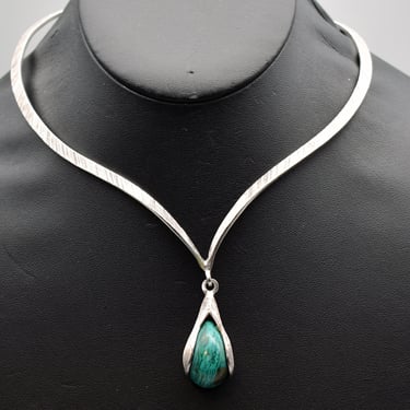 60's 925 silver eilat maple sycamore seed pendant collar, textured sterling King Solomon stone Avant Garde vee necklace 