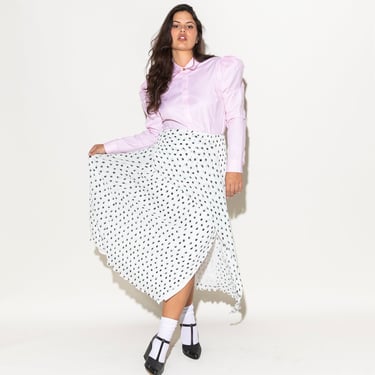 ROLAND MOURET White Green Dot Crinkle Pleat Midi Skirt (Sz. 12)