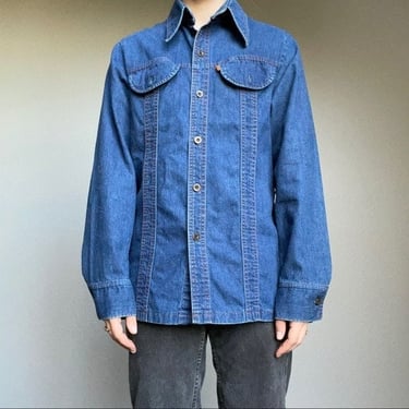 Vintage 70s Men’s Levi’s Orange Tab Blue Denim Cotton Button Up Shirt Sz M 