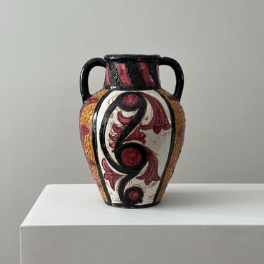 1960s – Vintage Italian Sgraffito Amphora Vase Mid Century Ceramic Urn Planter Lamp Base 