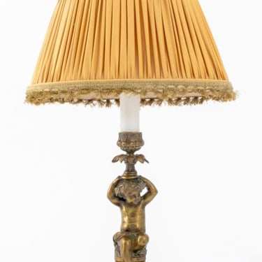 Brass Figural Cherub Candlestick as Lamp