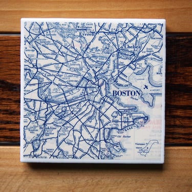 1954 Boston Massachusetts Map Coaster. Boston Map. Vintage Boston. Massachusetts Gift. City Coasters. MIT Map. Harvard University Gift. 