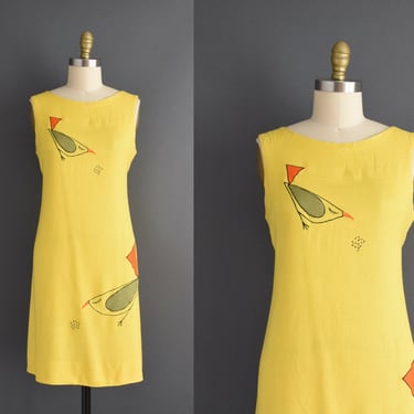 1960s dress | Canary Yellow Summer Linen Cotton Day Dress | Medium | 60s vintage dress 