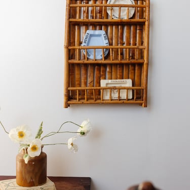 vintage french narrow bamboo shelf