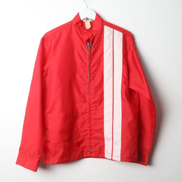 vintage 1960s 70s racing men's JACKET formula one striped red & white windbreaker chore jacket -- size medium 