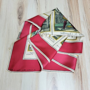 Red Silk Scarf with Victorian Images - Made in Switzerland for Neiman Marcus 