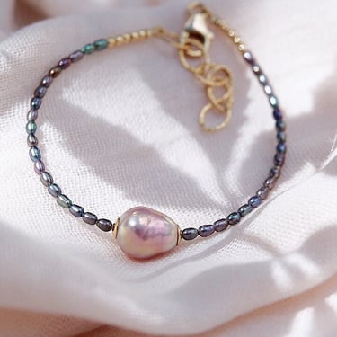 Baroque Pink Pearl Bead Bracelet, Pearl and Gold Bracelet, Peacock Pearl Bracelet, Pink Pearl Gold Filled Bracelet, Beaded Bracelet,Hawaii 