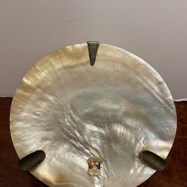 Vintage Mother Of Pearl And Brass Footed Ashtray 