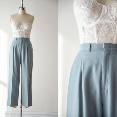 high waisted pants | 70s 80s vintage mint green robin's egg blue wool cottagecore dark academia straight leg trousers 