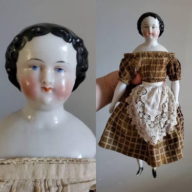Antique Doll with Painted Black Hair - Antique Dolls - Collectible Dolls 13.5&amp;quot; tall 