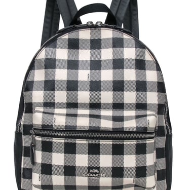 Coach - Black &amp; Cream Gingham Coated Canvas &quot;Charlie&quot; Backpack