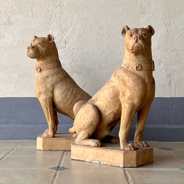 Pair of 19th C. Terracotta Seated Mastiffs