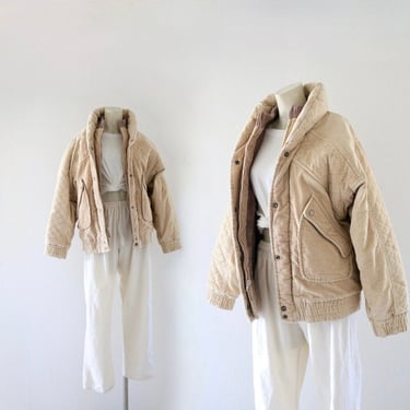 golden faux fur lined corduroy coat - m - womens vintage 80s 90s size medium brown tan beige minimal boho hippie jacket coats 