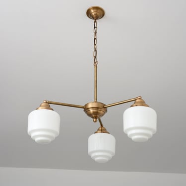 Historic Style Chandelier - White Glass - Brass Lighting - Dining Room Light - Rounded Glass Globe 