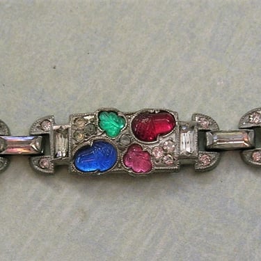 Antique Rhinestone Art Deco Tutti Frutti Bracelet, Vintage Art Deco Rhinestone Bracelet, Old Rhinestone Bracelet (#4083) 