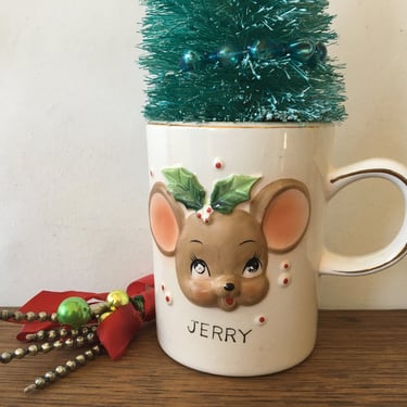 Vintage Christmas Mug, Jerry Eggnog Mug, Tom And Jerry Mouse, cocoa, Crafting Container, Xmas Decor, barware, Tom and Jerry Drink 