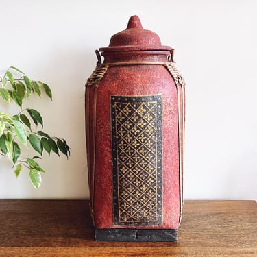 Vintage Thai Painted Wooden Rice Container 