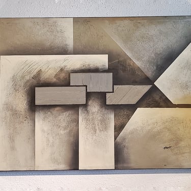 TEXTURED GEOMETRIC ABSTRACT OIL ON CANVAS - SIGNED MARX