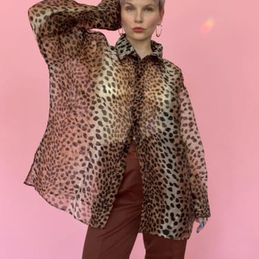 VTG 90s Nylon Sheer Cheetah Blouse 