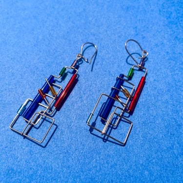 Wire Colored Bead Skyscraper Earrings
