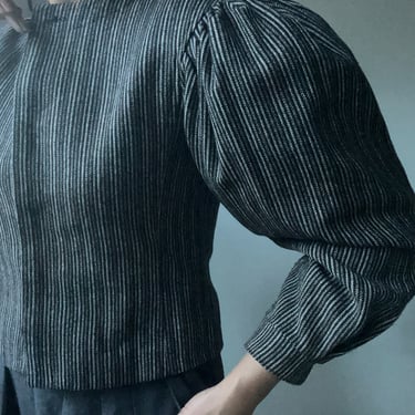 vintage 70s Victorian inspired puffed sleeve wool nipped waistcoat cut blazer 