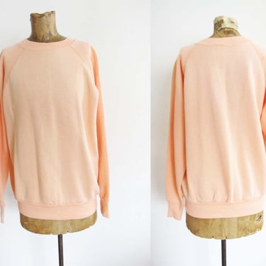Vintage 80s Peach Raglan Sweatshirt L  - Pastel Pullover Crewneck Jumper - Solid Color 