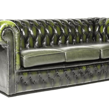 Gorgeous Sofa, Chesterfield, British, Green Leather, Button Tufted, Nailhead Trim Three Seater!!
